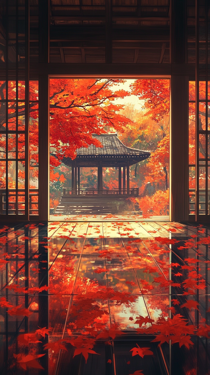 Autumn colors at peaceful Japanese temple