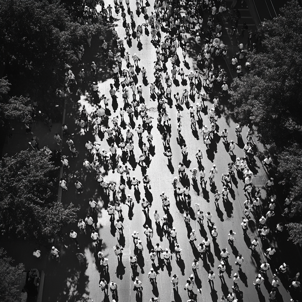 Babies march in protest on Avenue in 2023.