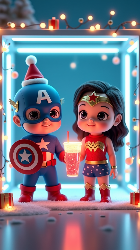 Baby Heroes Celebrating Christmas in Futuristic Cube
