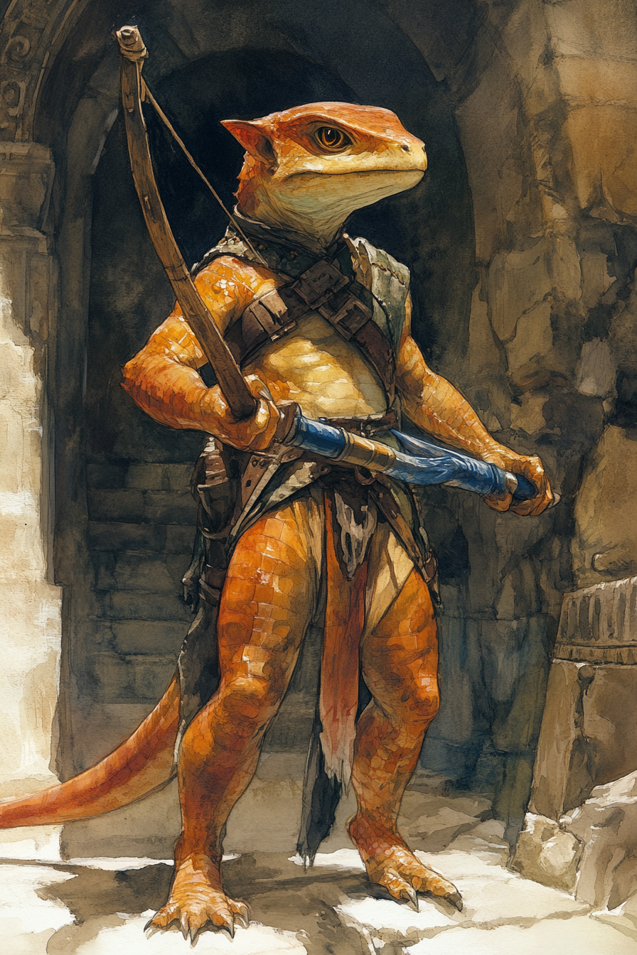 Baby Lizard Rogue in Aztec Ruin with Slingshot