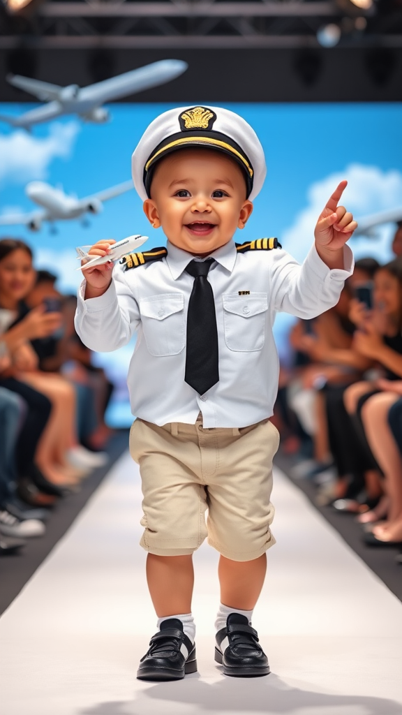 Baby Pilot Embodies Dreams of Flight on Runway