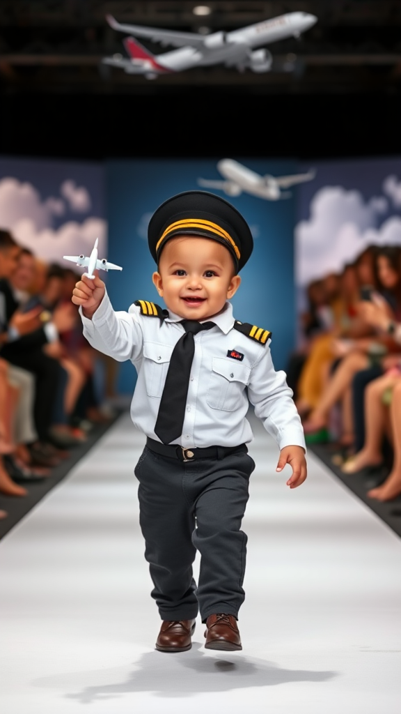 Baby Pilot Takes Flight at Fashion Show