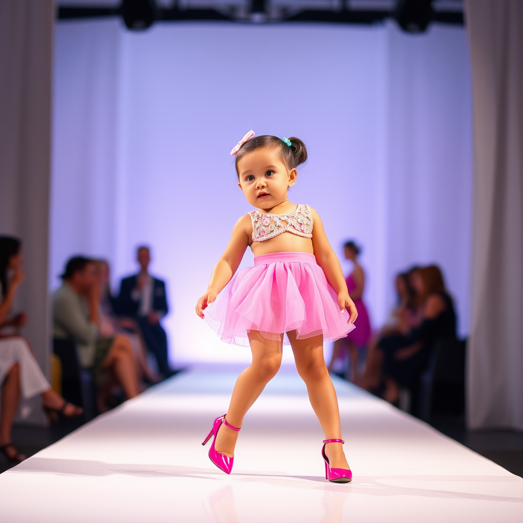 Baby girl dressed for fashion show parade.