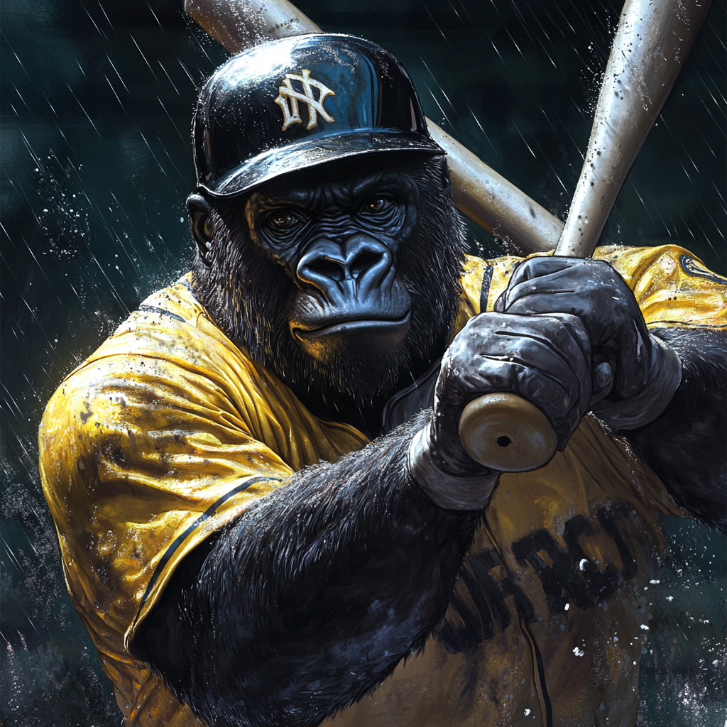 Baseball Game: Gorilla Player in Tense Ninth Inning