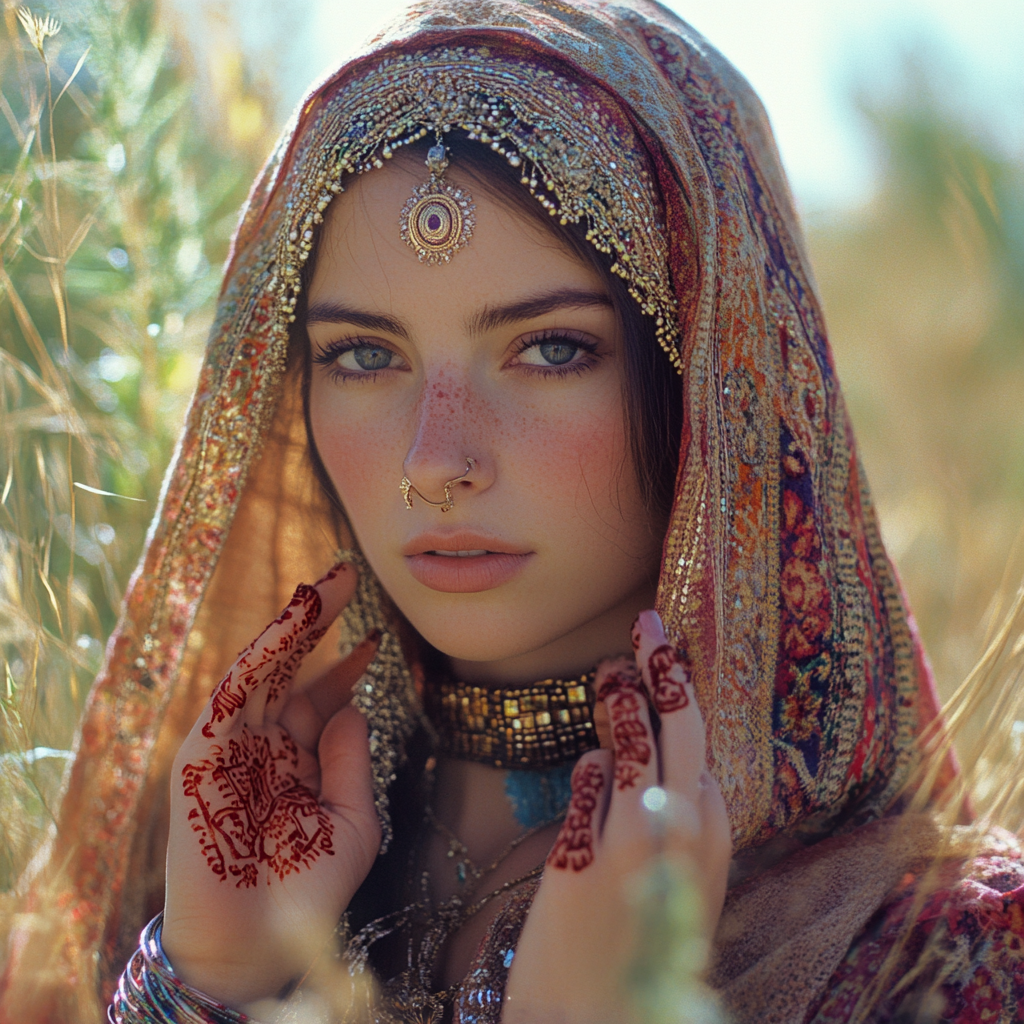 Beautiful Mary of Nazareth with Red Henna Fingertips