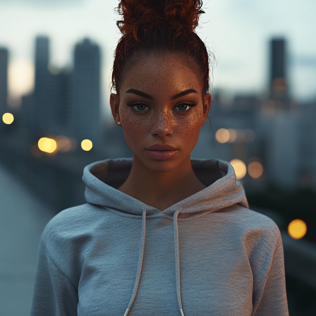 Beautiful Multiracial Woman Modeling Athleisure Outfit in City