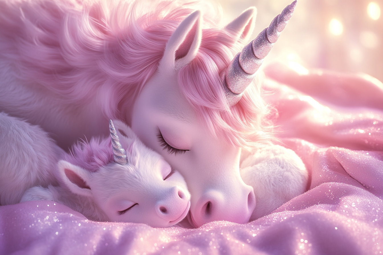 Beautiful Unicorn and Baby in Dreamy Scene