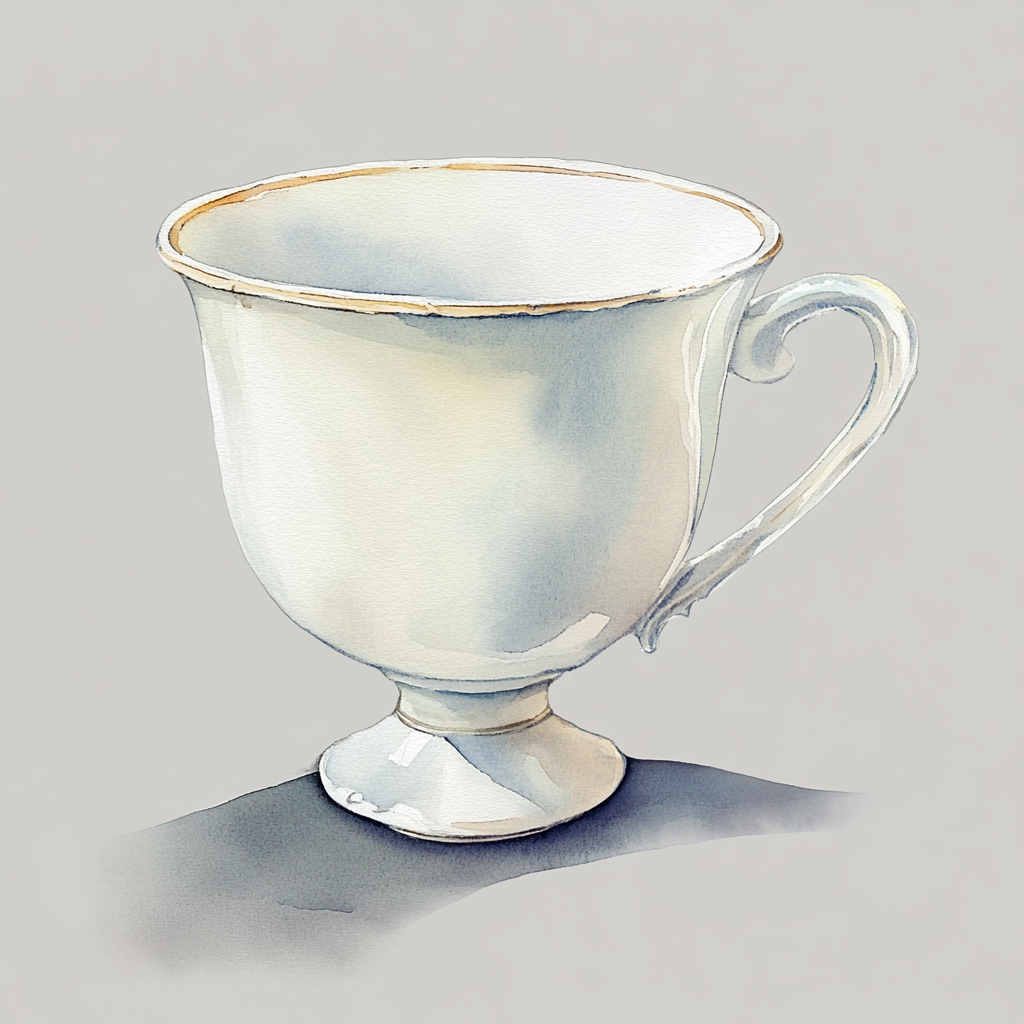 Beautiful detailed watercolor of white period cup