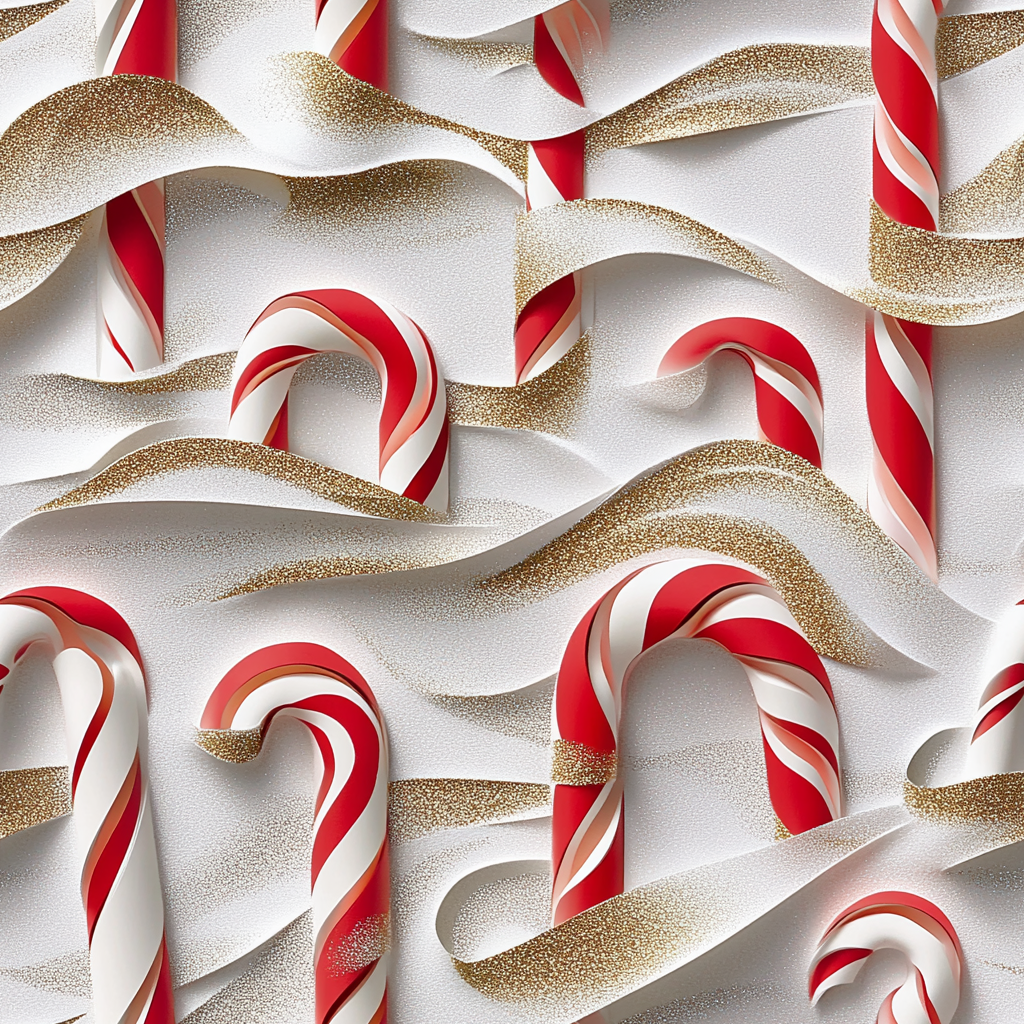 Beautiful paper candy cane sculpture on glitter background