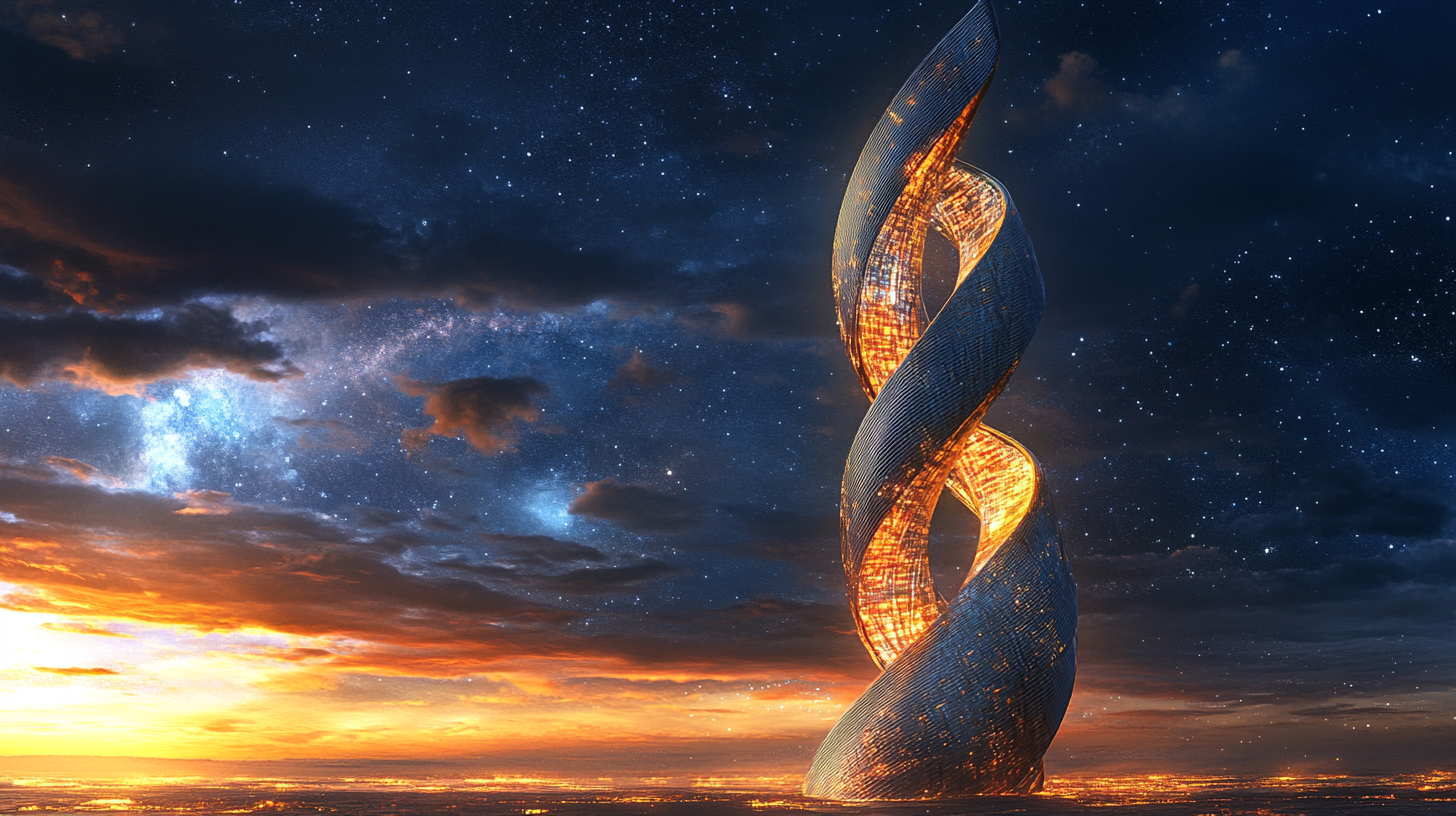 Beautiful phoenix rising in futuristic helix shape