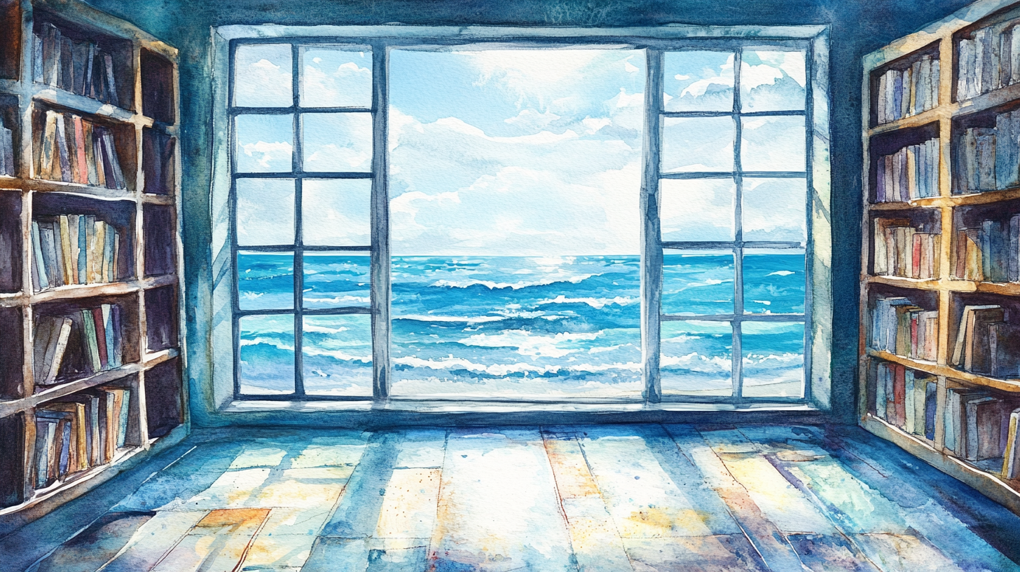 Beautiful summer afternoon by the sea in watercolor.