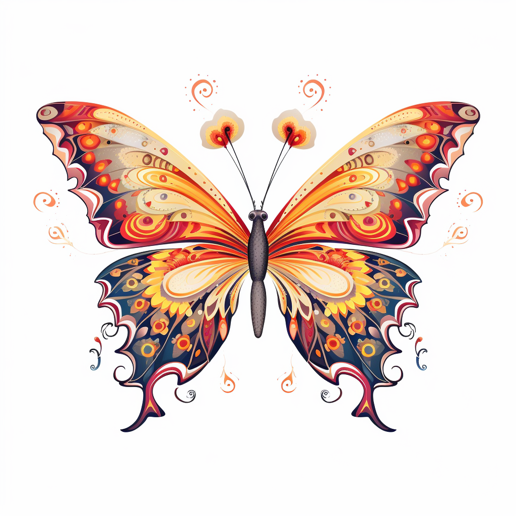 Beautiful symmetrical butterfly with flower wing