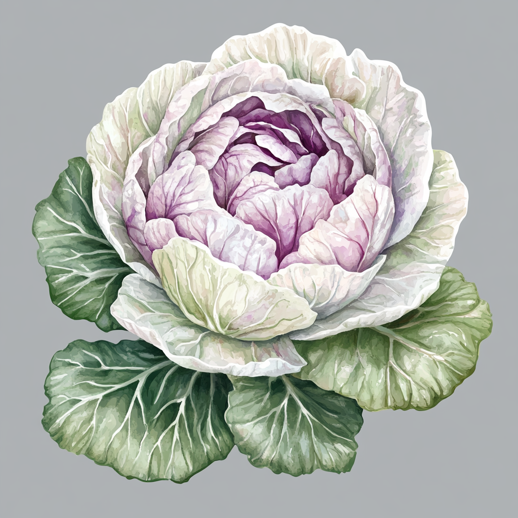 Beautiful watercolor illustration of cabbage with spring touch