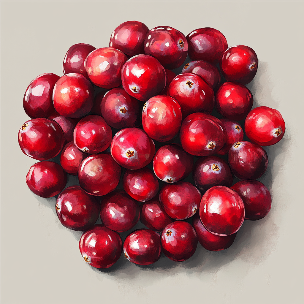 Beautiful watercolor illustration of cranberries on gray background