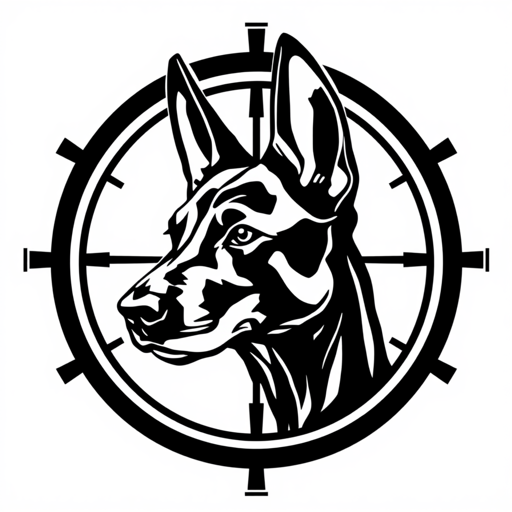 Belgian Malinois Head in Scope Crosshairs Logo