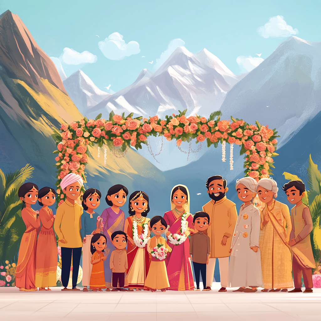 Big Family Picture at Indian Wedding in Mountains