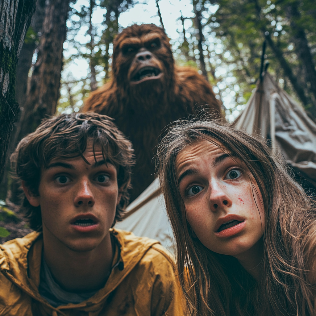 Bigfoot Scares Teens in Forest Camping Scene