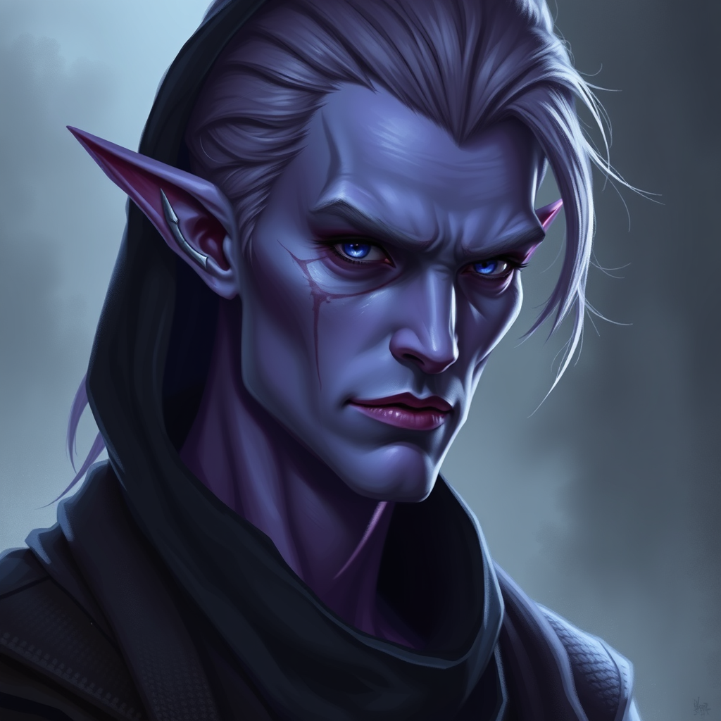 Bill Skarsgard as a Purple Half-Elf Rogue