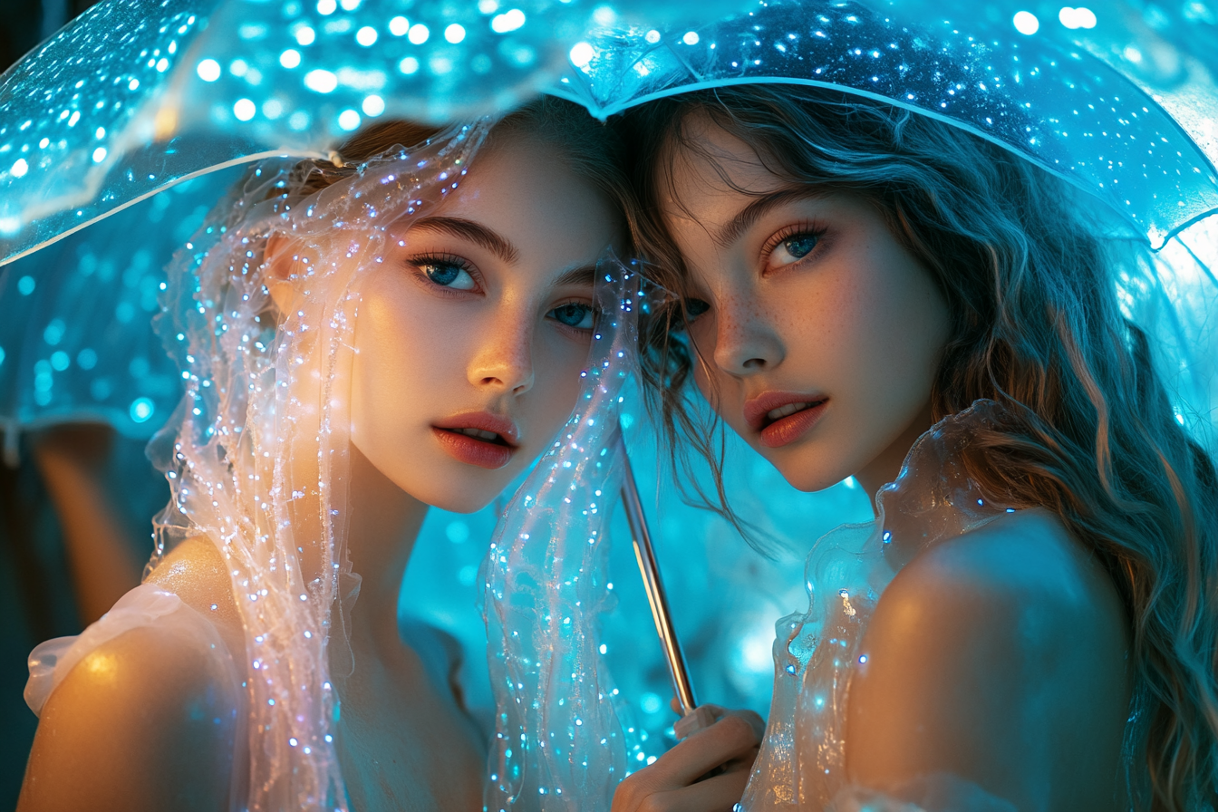 Bioluminescent Fashion Inspired by Haeckel: Two Women