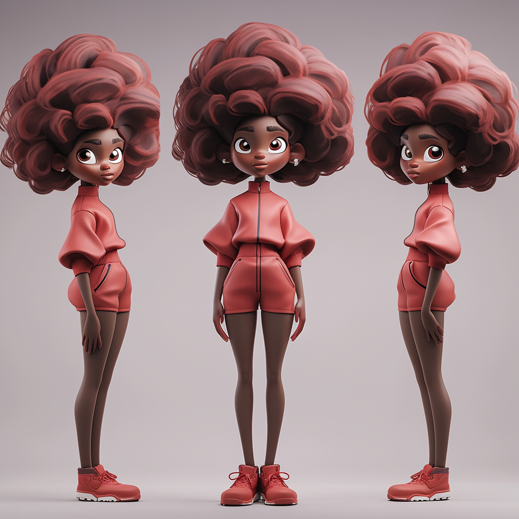 Black Afro Girl in Three Views