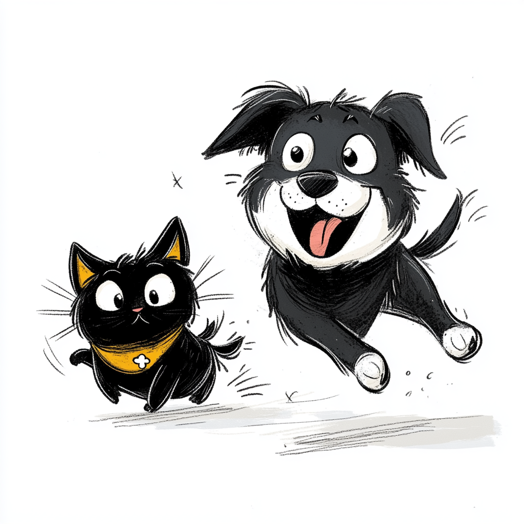 Black Dog Chasing Black Cat Cartoon