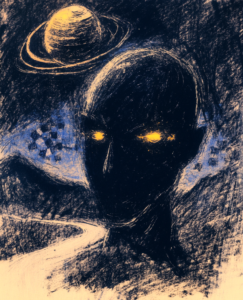 Black God with Saturn Eyes in Retro Artwork