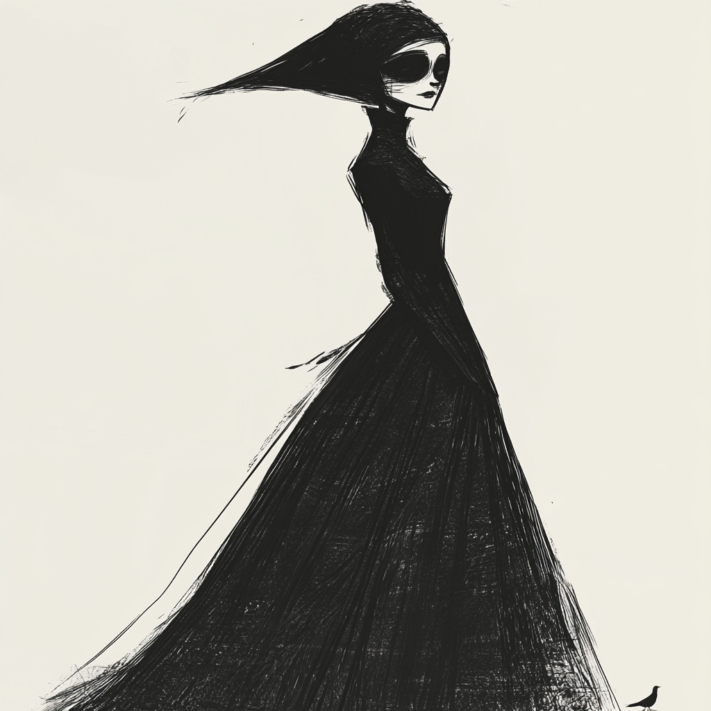 Black Outfit Character with Elegant Features