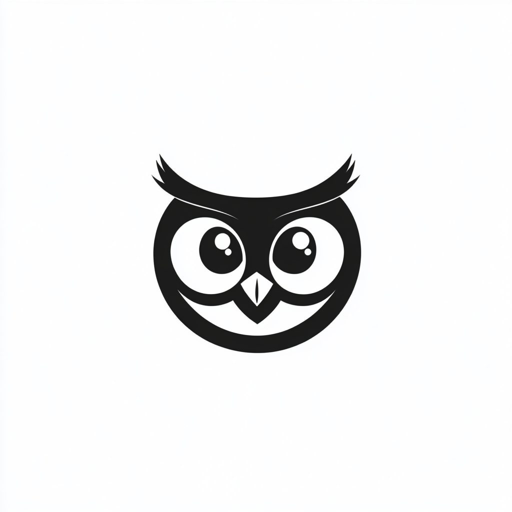 Black Owl Logo with Big Eyes and Smile