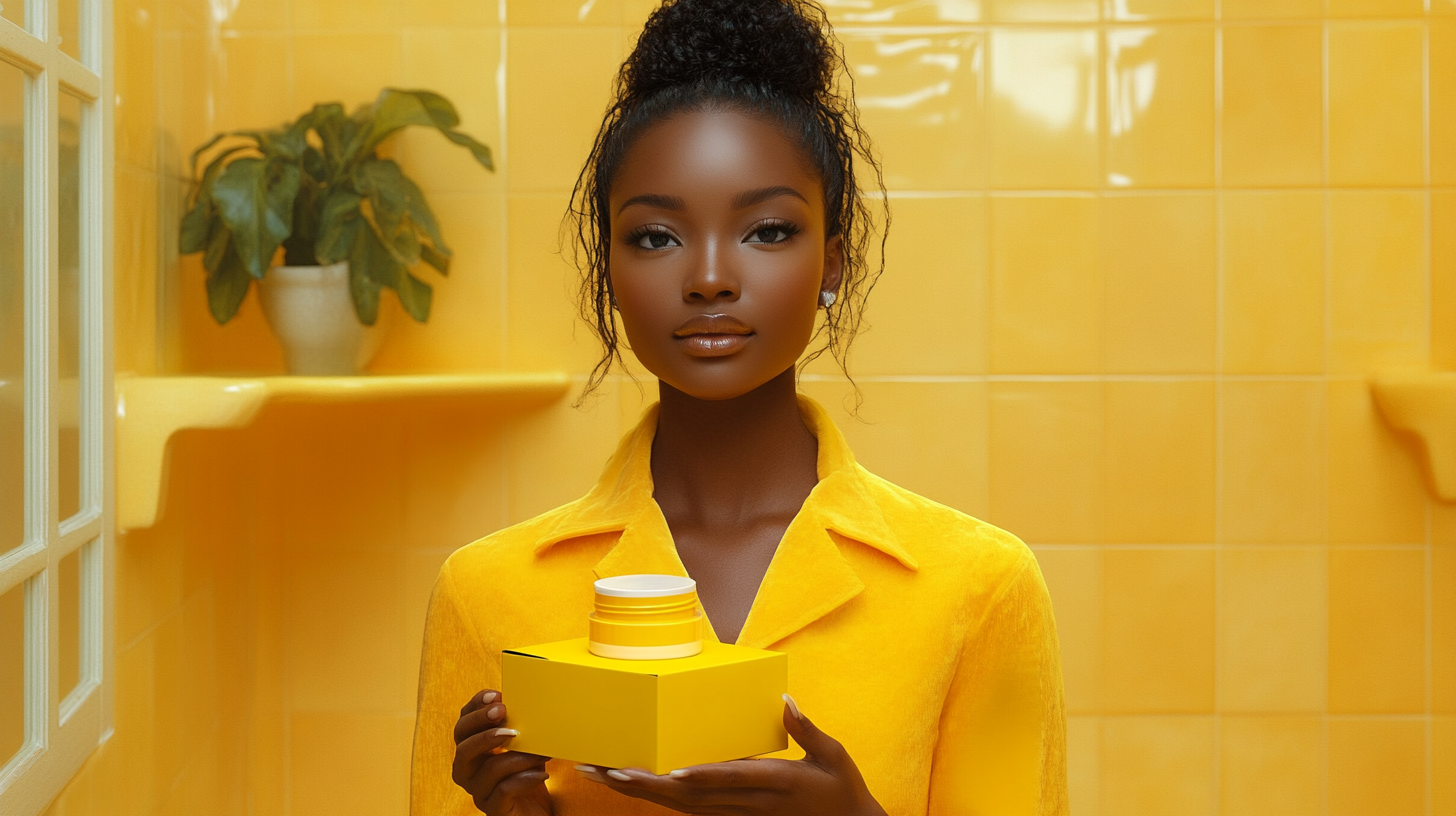 Black Woman in High-Fashion Bathroom Photoshoot