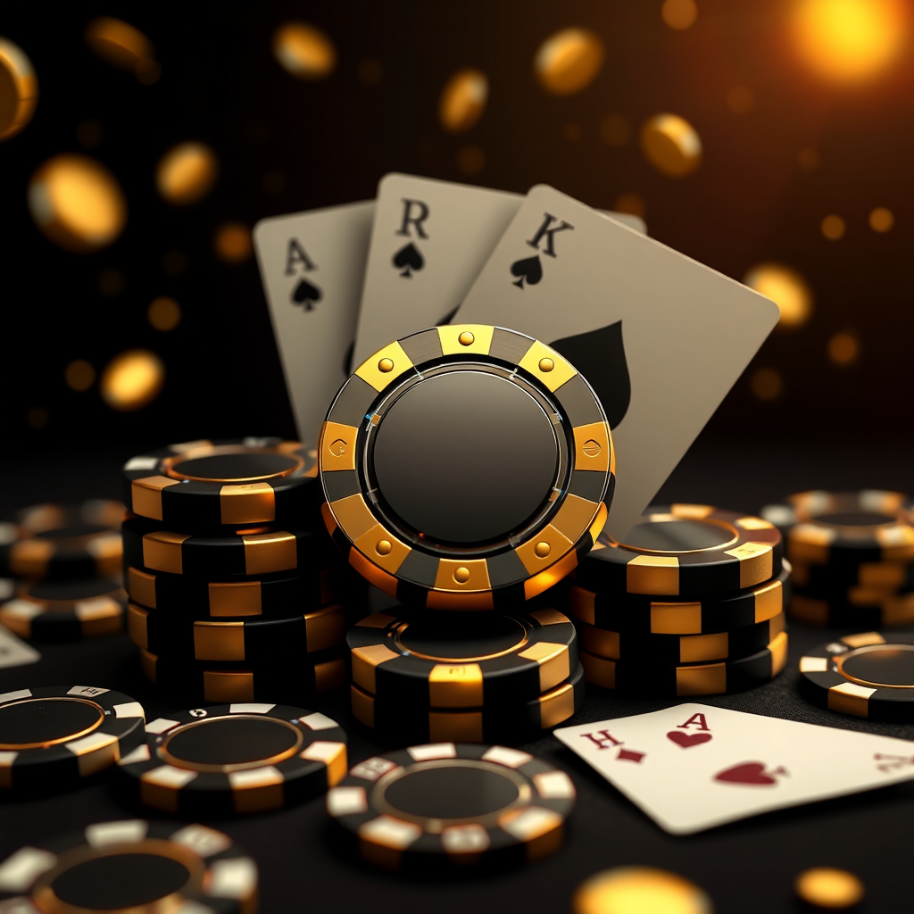 Black and gold casino theme with poker cards