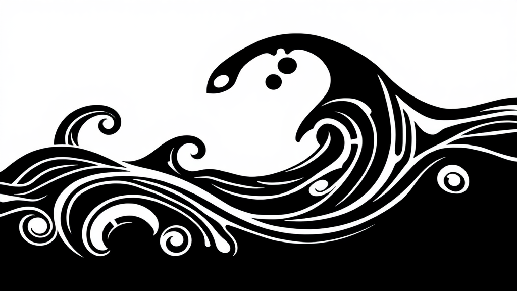 Black and white Maori-style water drawing