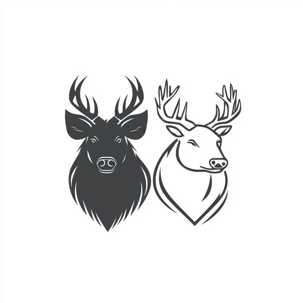 Black and white logo with boar and deer