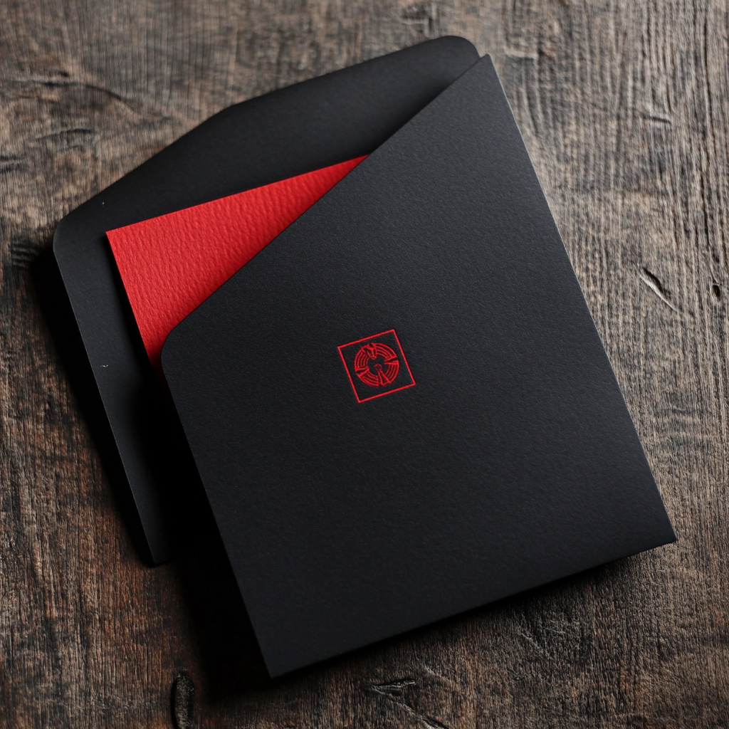 Black envelope with red cinema-themed logo.