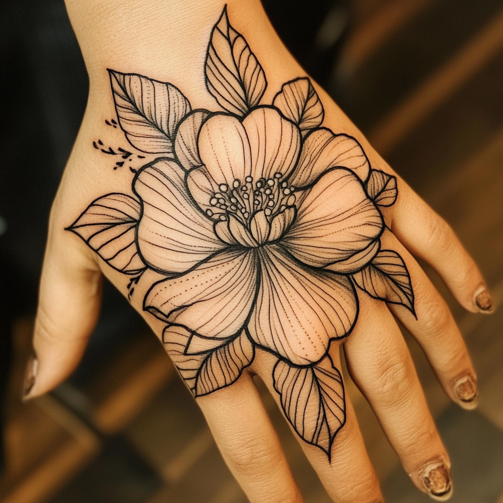 Black flower tattoo design for palm