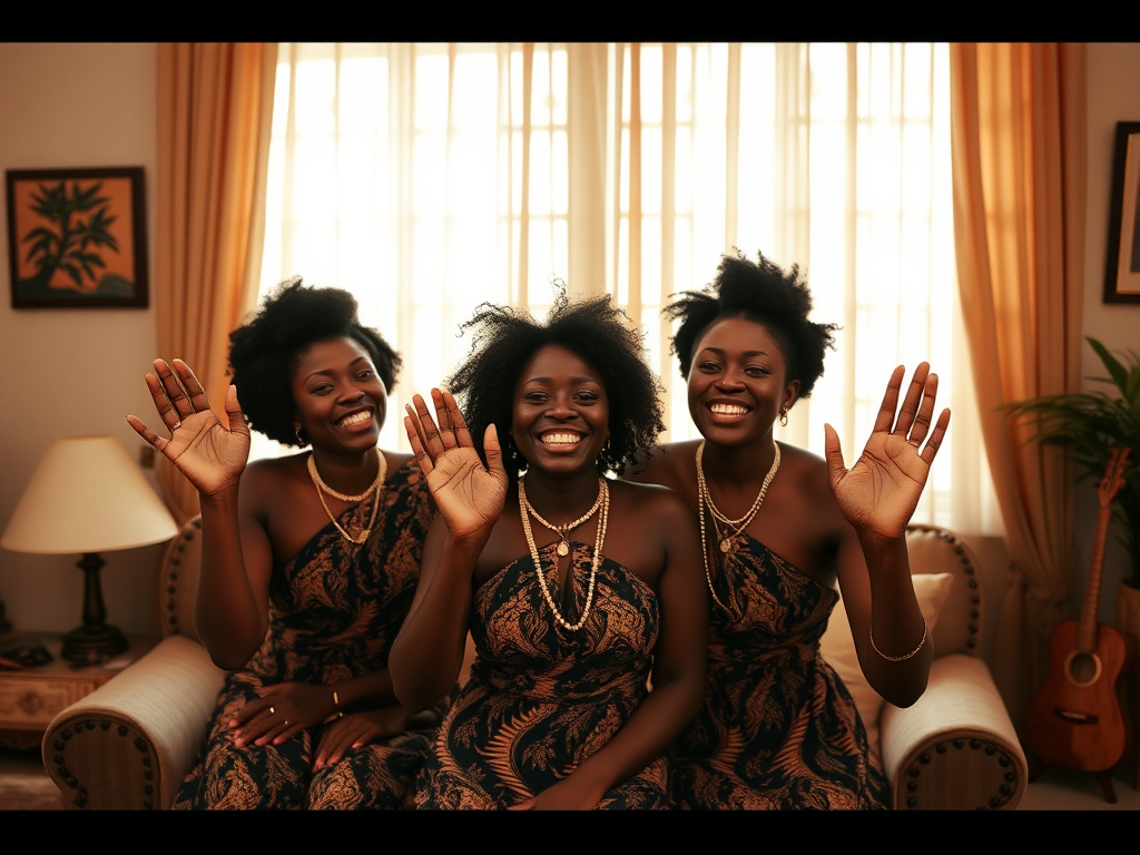 Black woman waving with snakes in room.