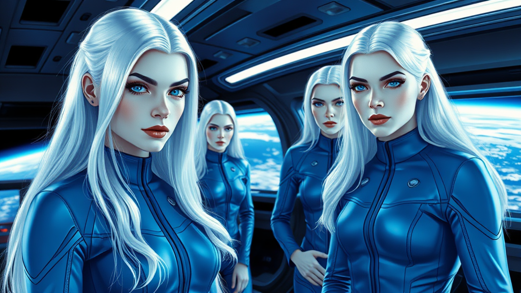 Blue-Eyed Crew on Starship Orbiting Earth