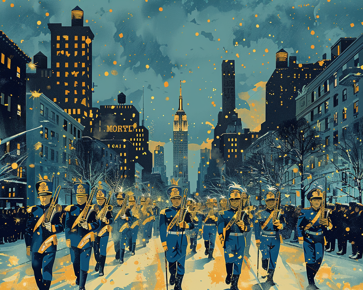 Blue-Gold Retro Poster: ETSU Marching Bucs in NYC