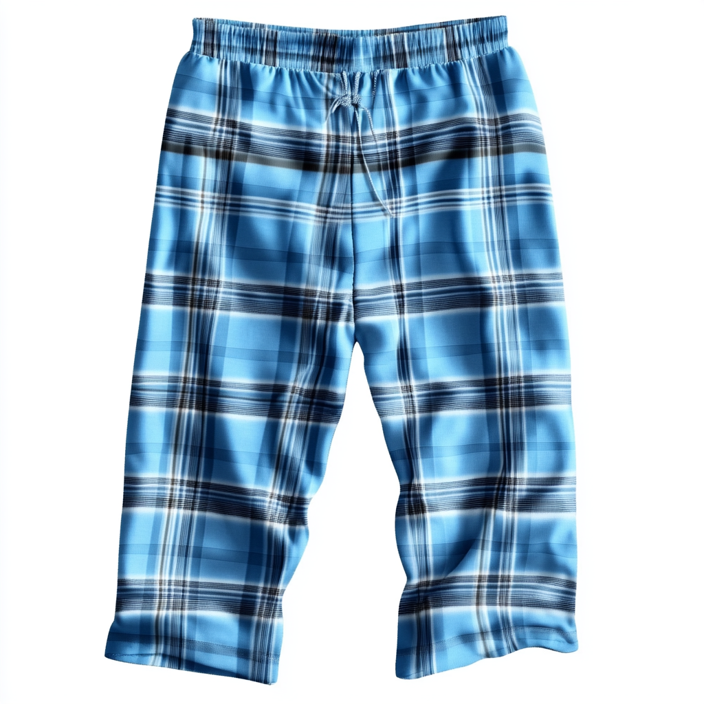 Blue Plaid Girls' Pajama Pants on White Background