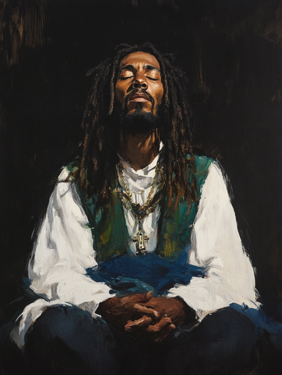 Bob Marley's Serene Strength: An Detailed Oil Portrait