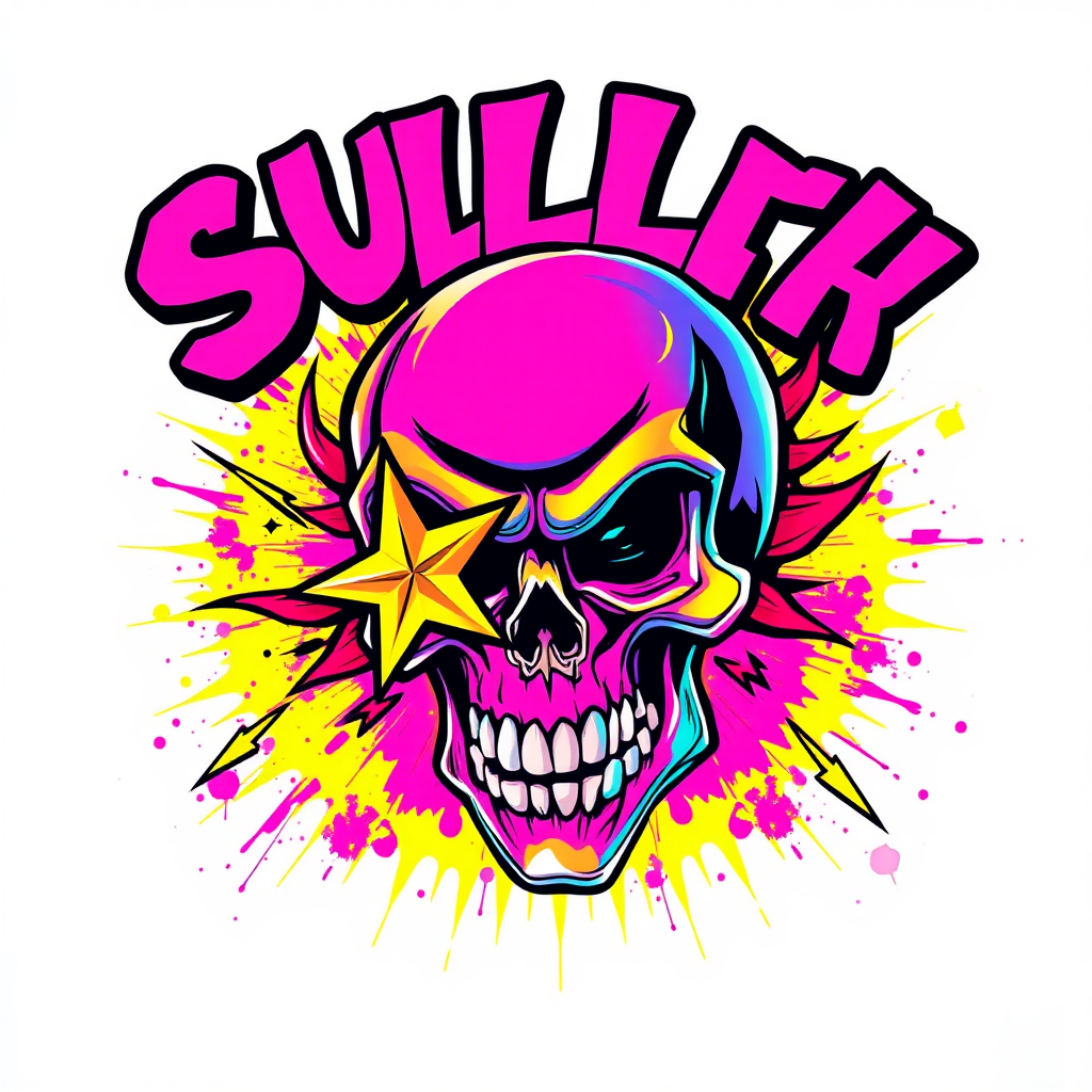 Bold, Vibrant Skull Streetwear Graphic Art.