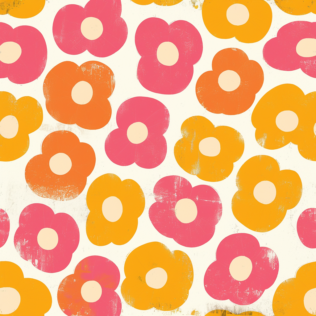 Bold, retro floral pattern in vibrant colors. Vintage texture.
