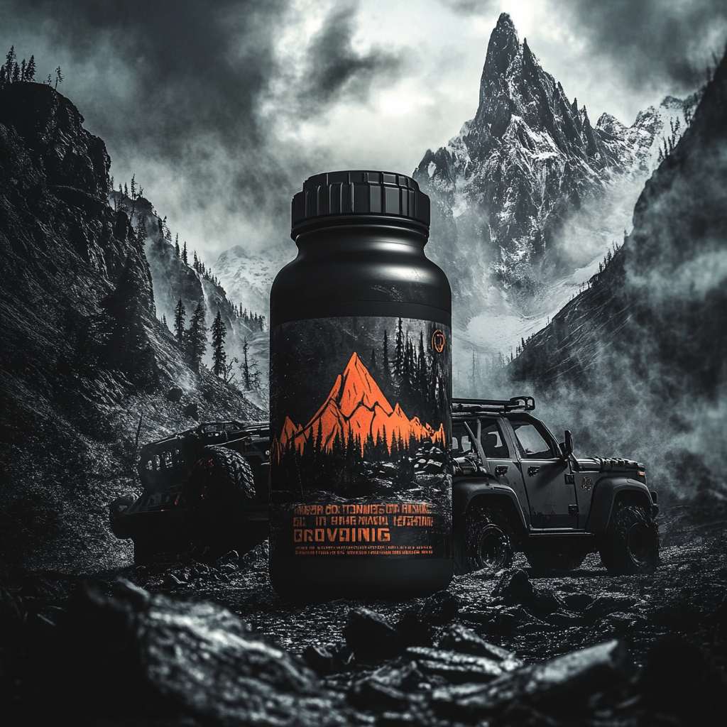 Bold, striking post-apocalyptic pre workout label design idea