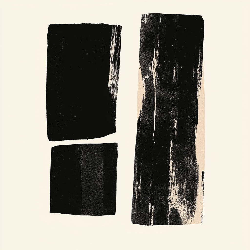 Bold minimalist art print with black forms contrast.