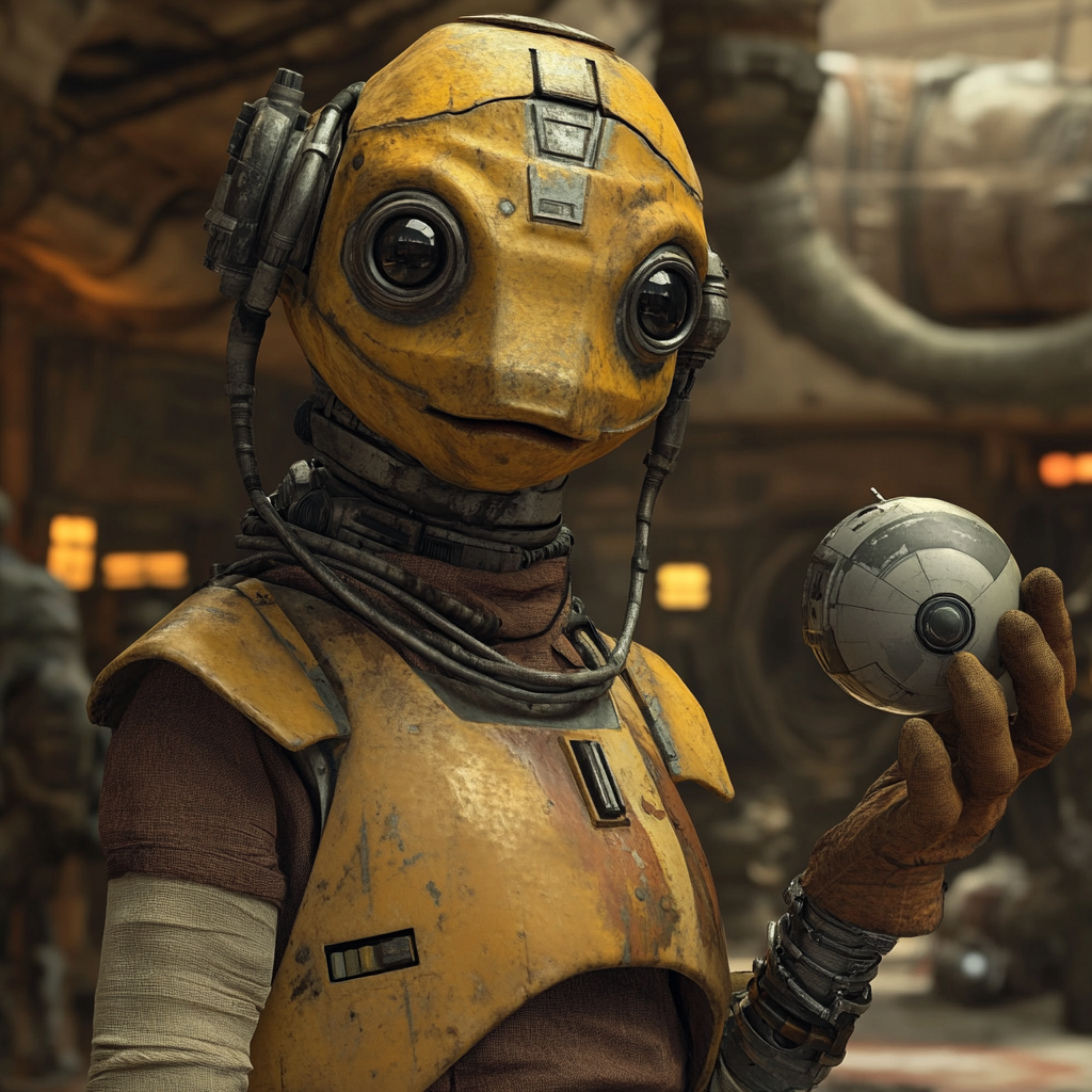 Boushh in Star Wars holds tech bomb in palace.