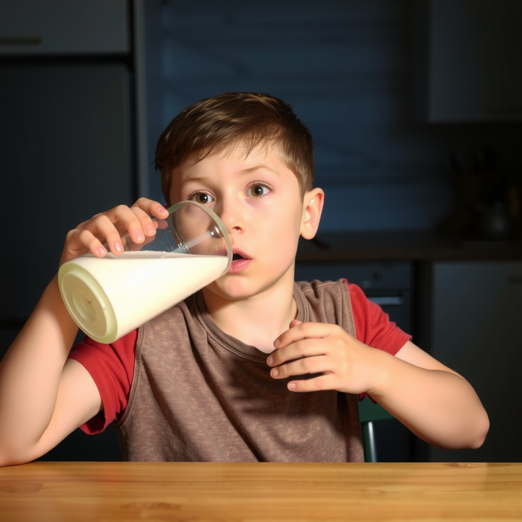 Boy Drinking Weight-Gain Milk at Night