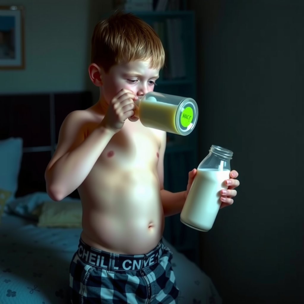 Boy Drinking Weight Gain Milk at Night