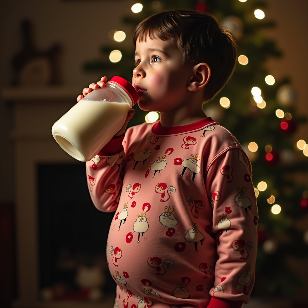 Boy Drinking Weight Gain Milk on Christmas Night