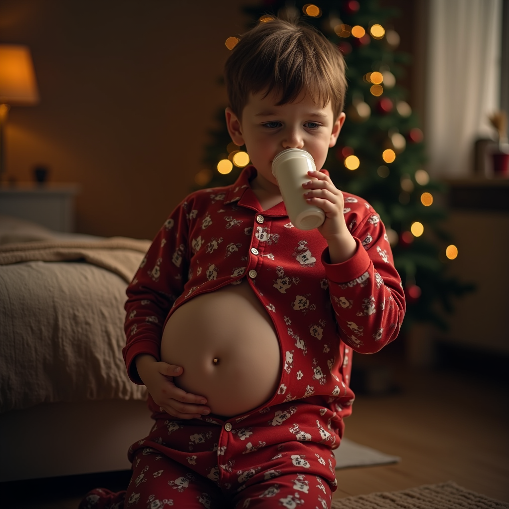 Boy Drinking Weight Gain Milk on Christmas Night