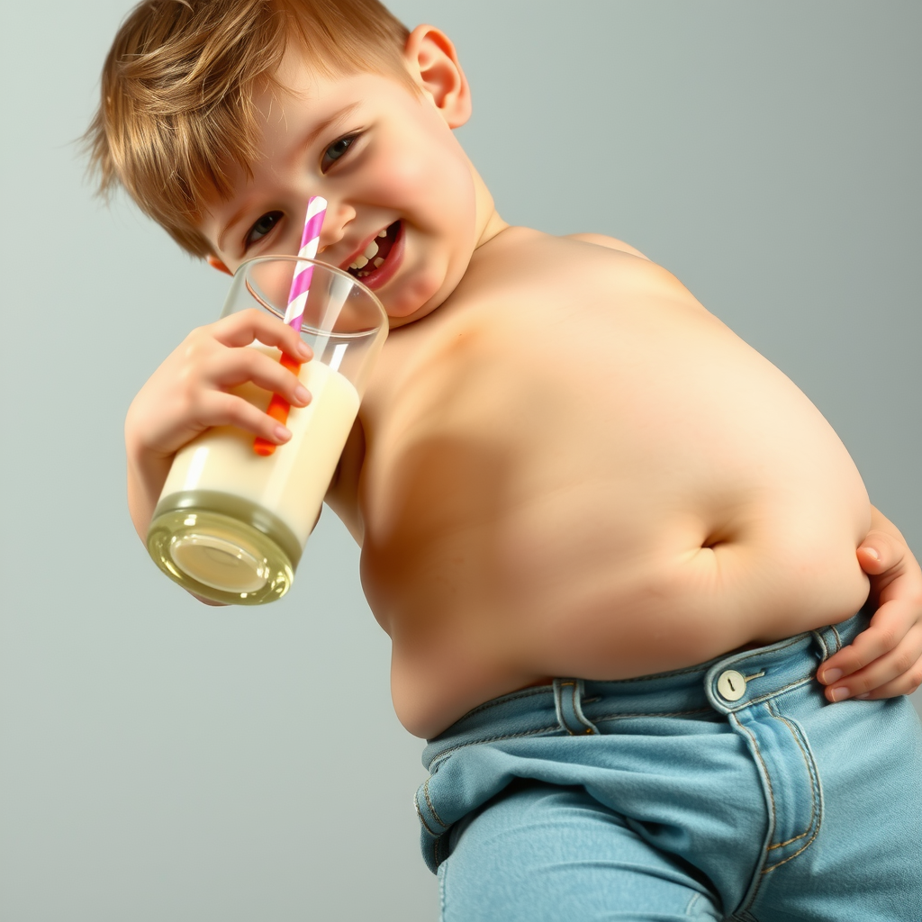 Boy Drinking Weight Gain Shake Gets Fat Belly