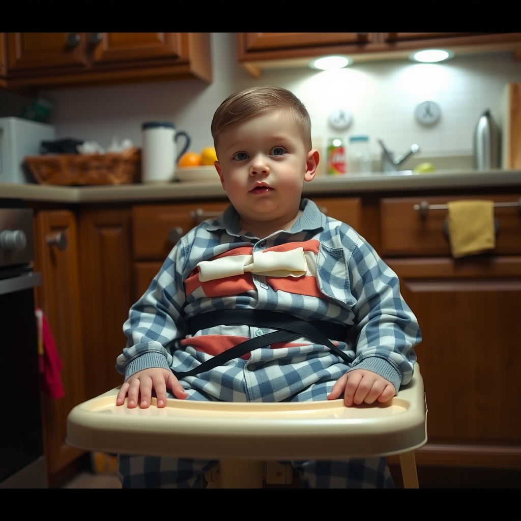 Boy in Pajamas Overeating Late Night in Kitchen